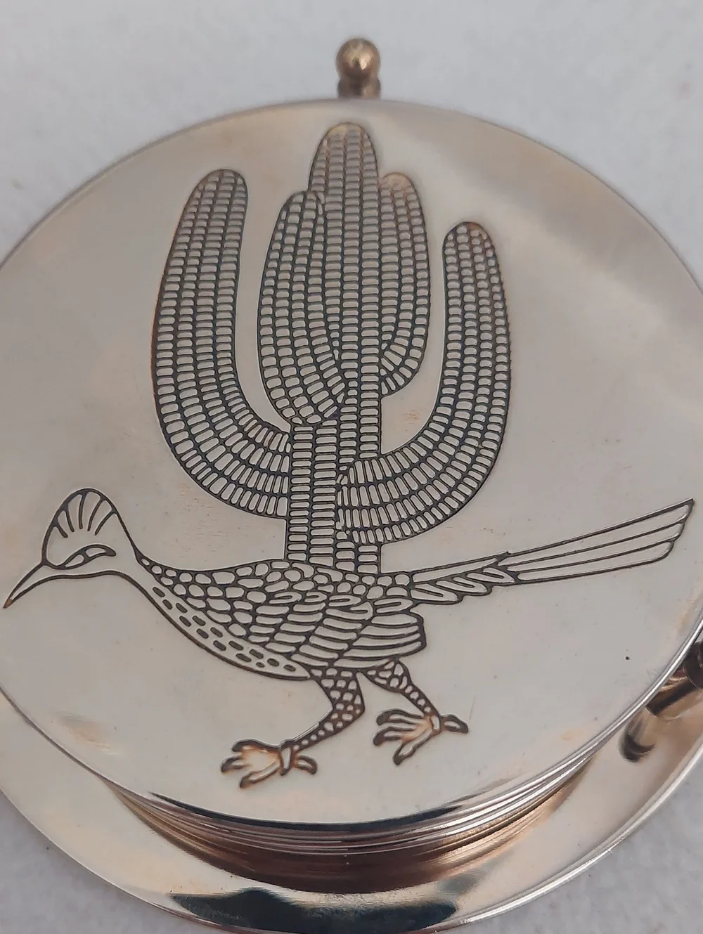 Silver-Toned Roadrunner/Cactus COASTER SETand HOLDER